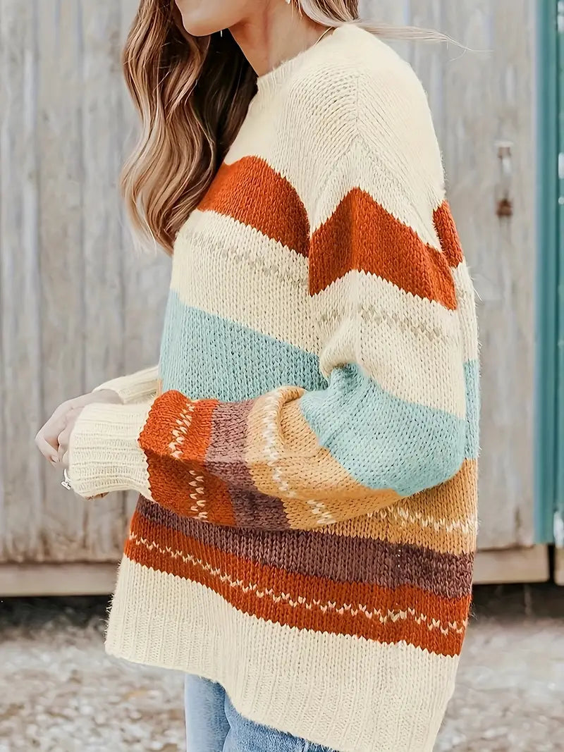 Eden - Gestreifter Rundhals-Strickpullover