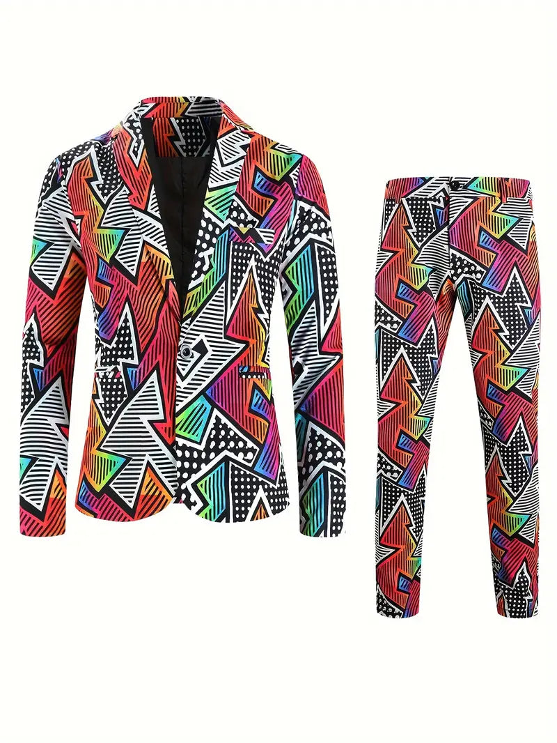 Bunter Anzug mit geometrischem Muster, 2-teilig