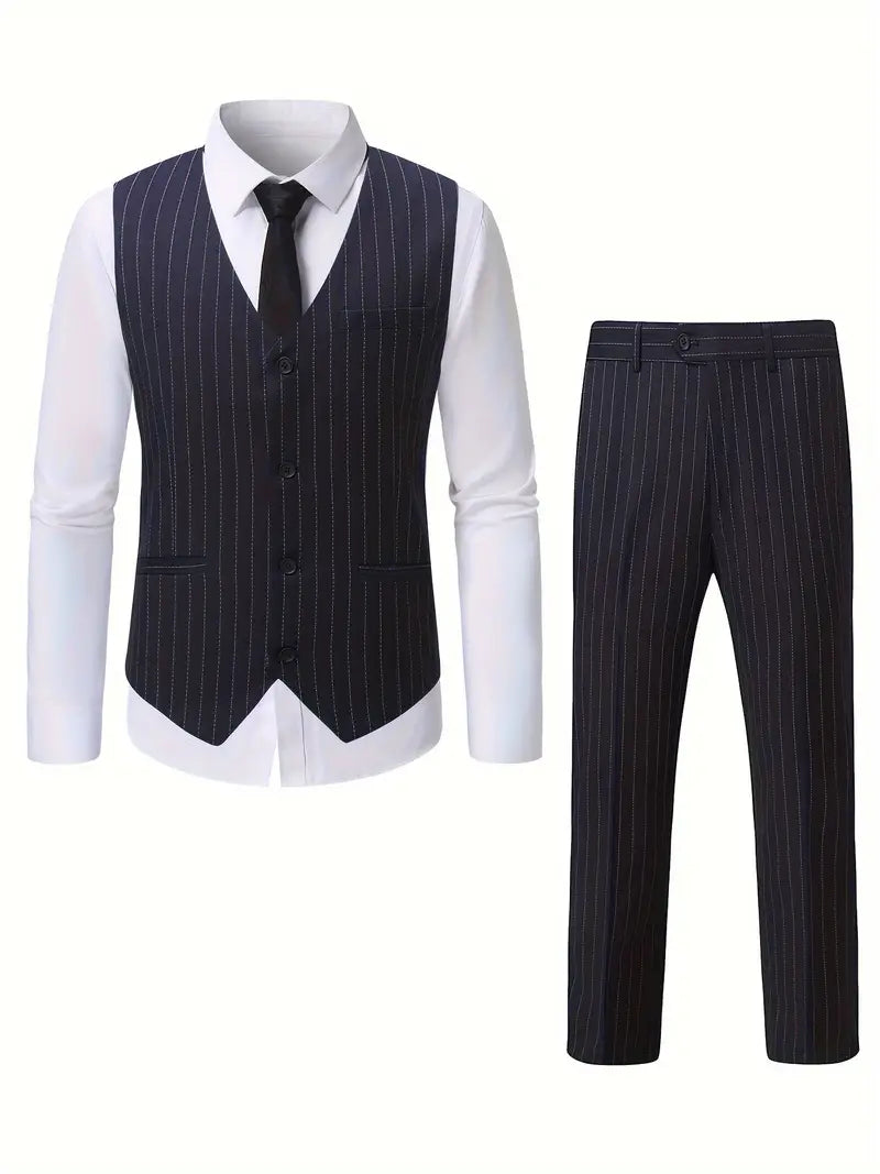 Formelles Set aus gestreifter Weste und Anzugshose