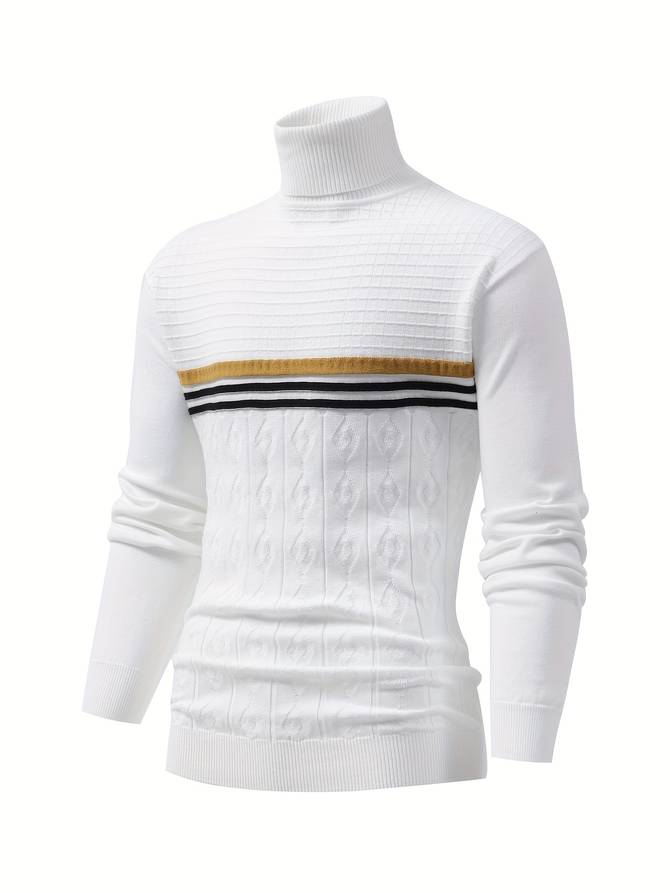 Rudy - Gestreifter Weißer Herren Rollkragenpullover