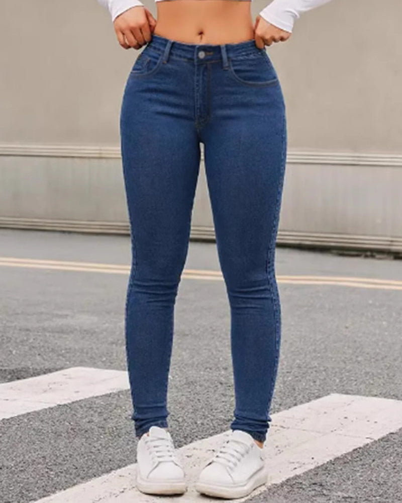 Kolumbianische Skinny Jeans mit Mittelhohem Bund und Stretch für Kurvige Frauen