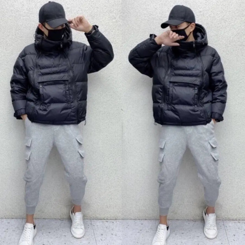 Vruno | Herren Klassische Wattierte Kapuzen-Winterjacke | Lang