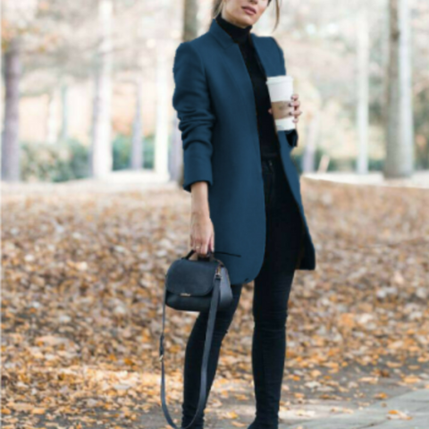 Regina | Damen Elegante Stehkragen Mantel | Lang