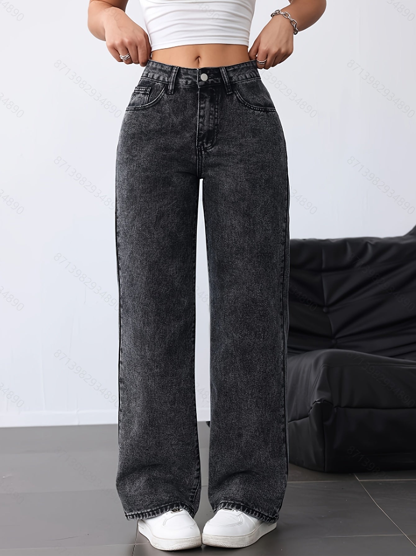 Weit geschnittene Hose | Vintage-Washed Look | Stylische Stickerei