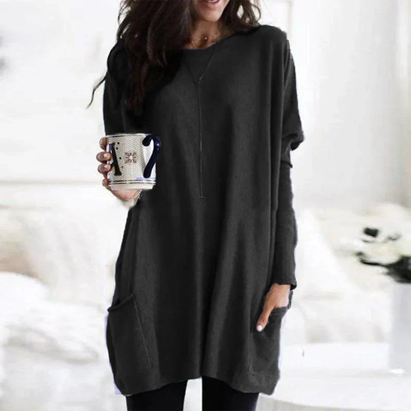 Langer Damenpullover mit Seitentaschen
