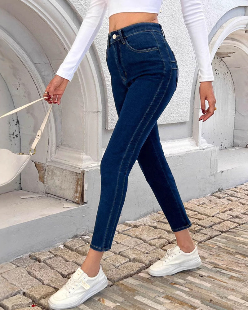 Kolumbianische Skinny Jeans mit Mittelhohem Bund und Stretch für Kurvige Frauen