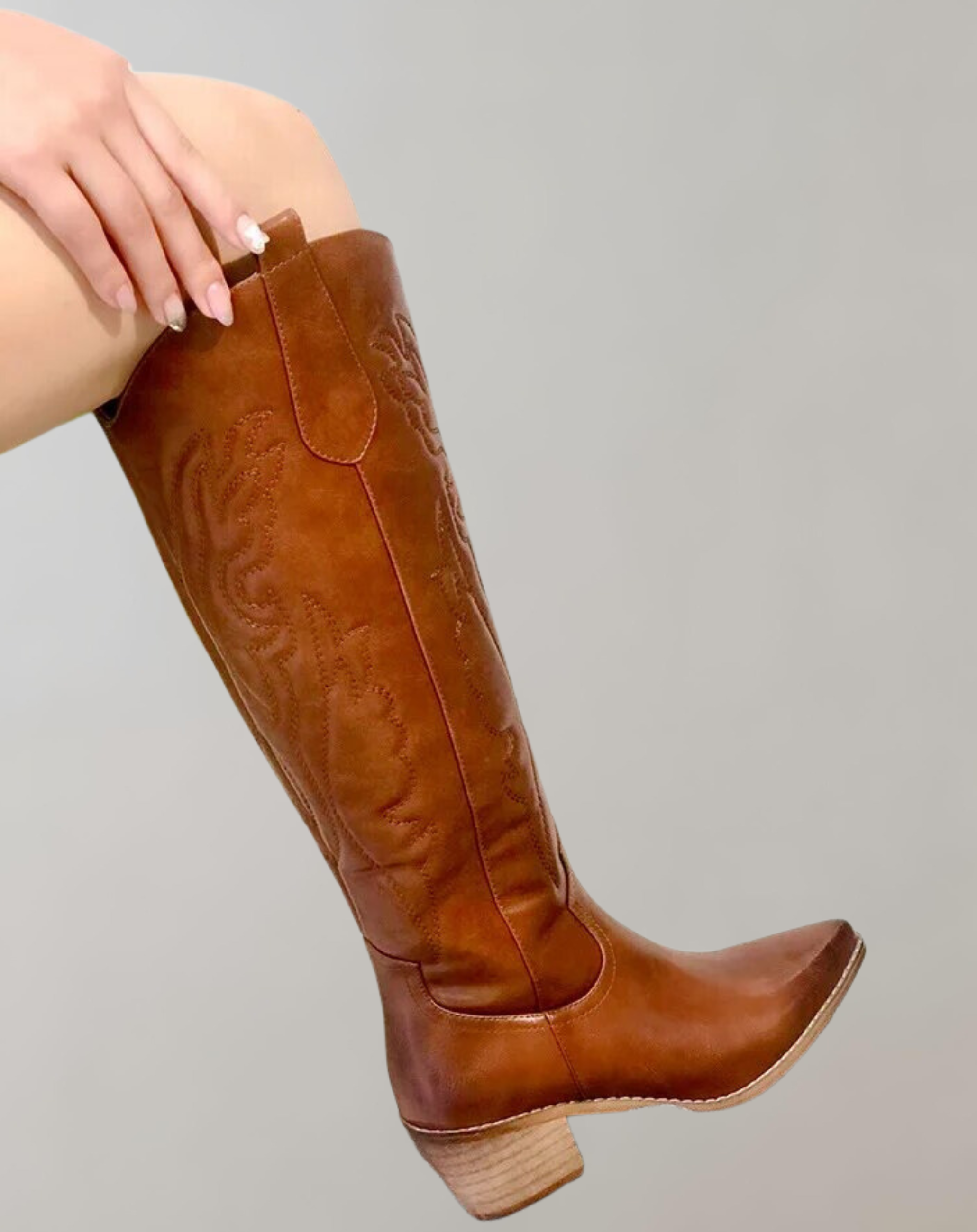 Kniehohe Stiefel Damen Leder Bestickt
