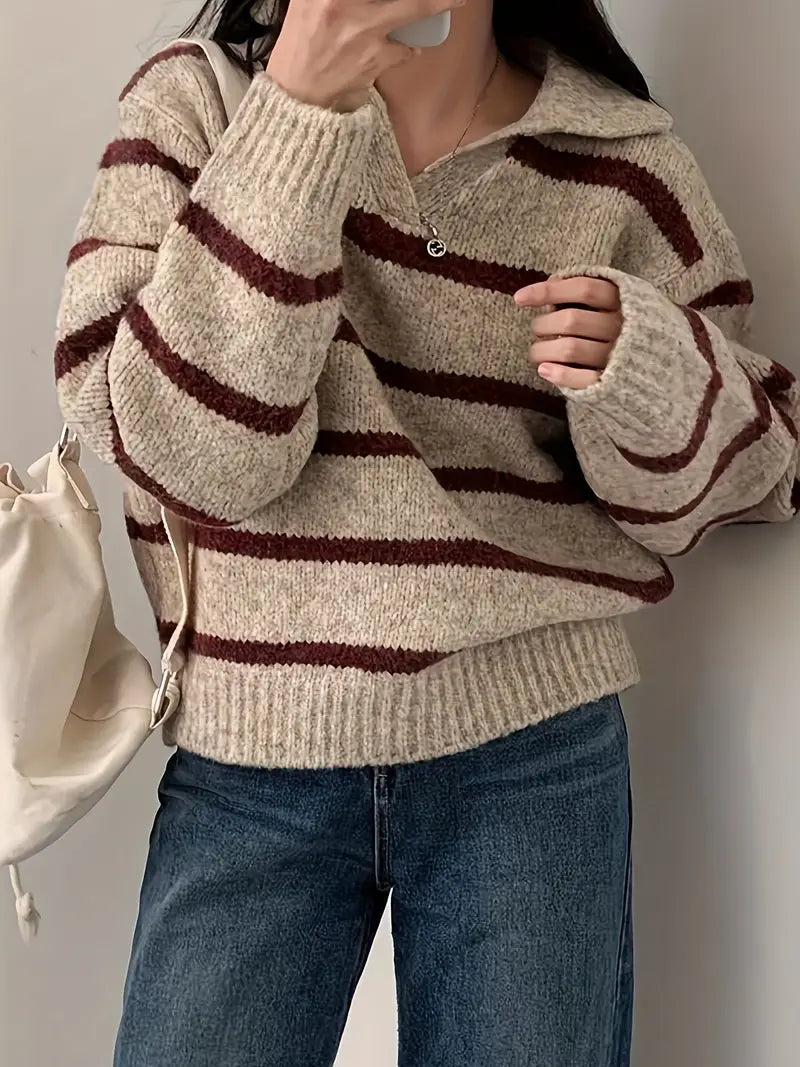 Jules - Mühelose Eleganz Gestreifter V-Ausschnitt Strickpullover