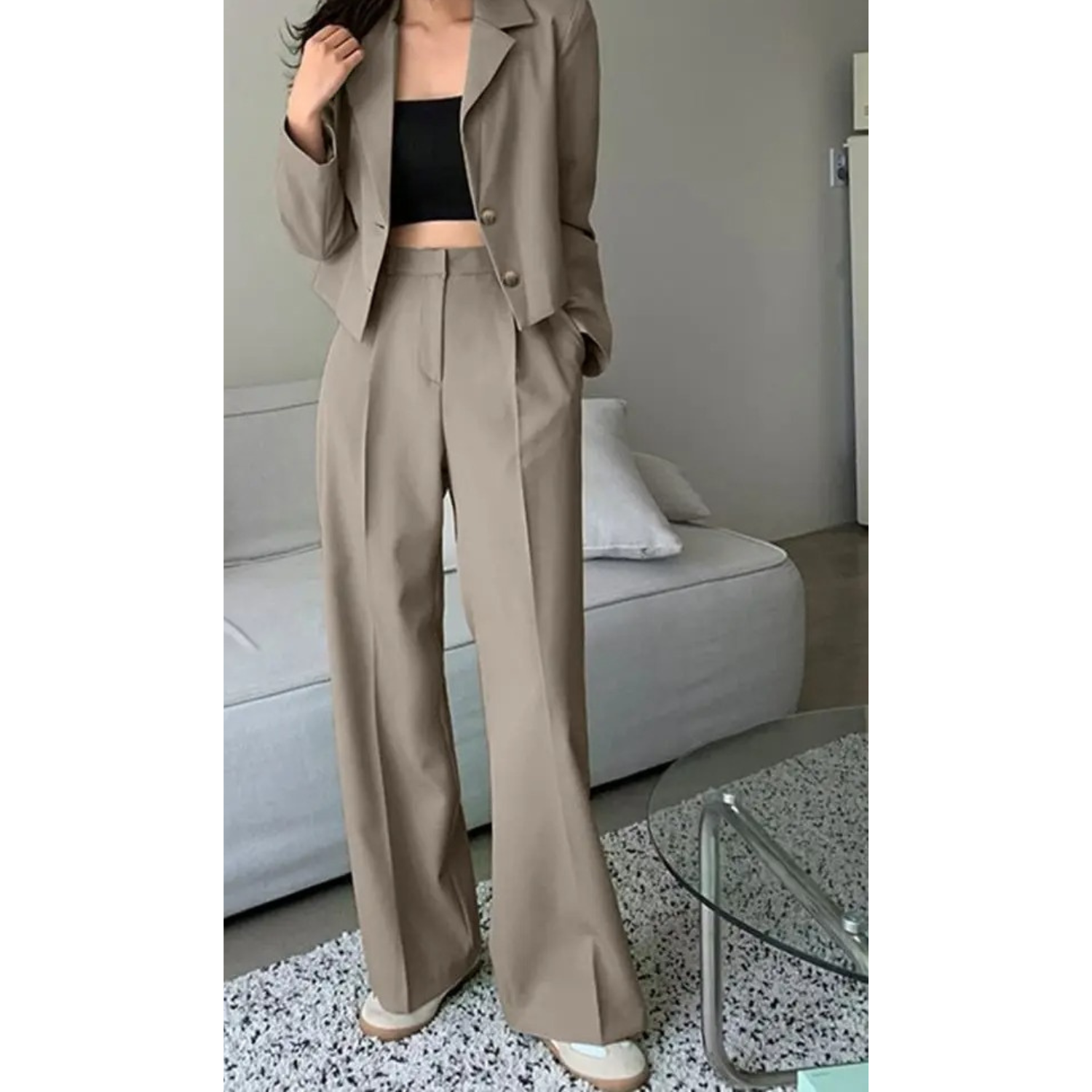Chelz – Vintage-Langarm-Top mit Hosen-Blazer-Set
