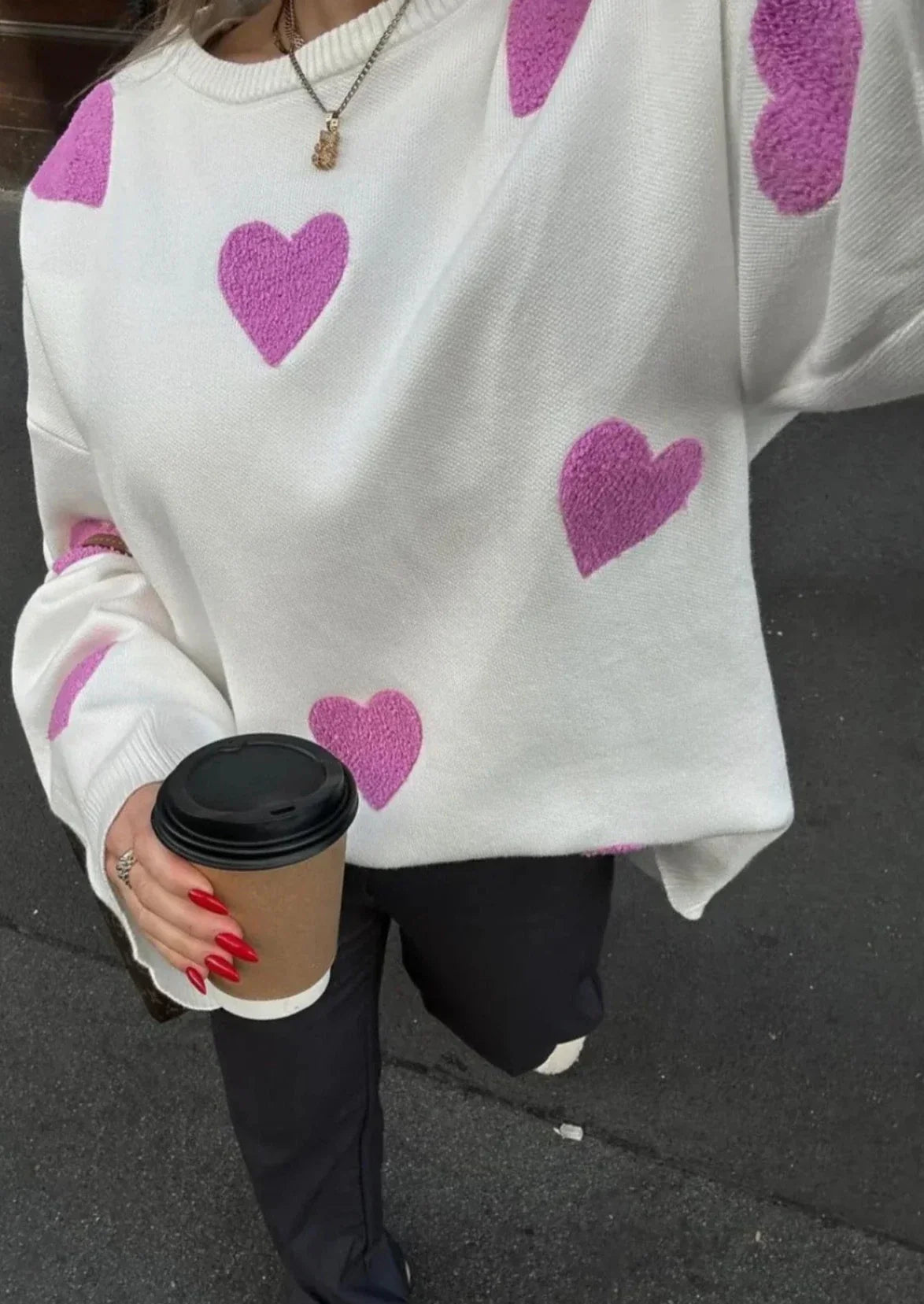 Bonafita Charlie-Purple | Oversized Pullover mit Herzdesign
