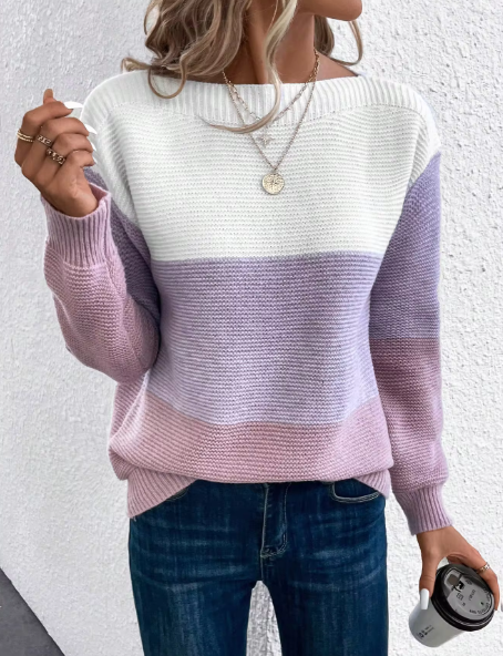 Vianca - Eleganter dreifarbiger Patchwork-Pullover