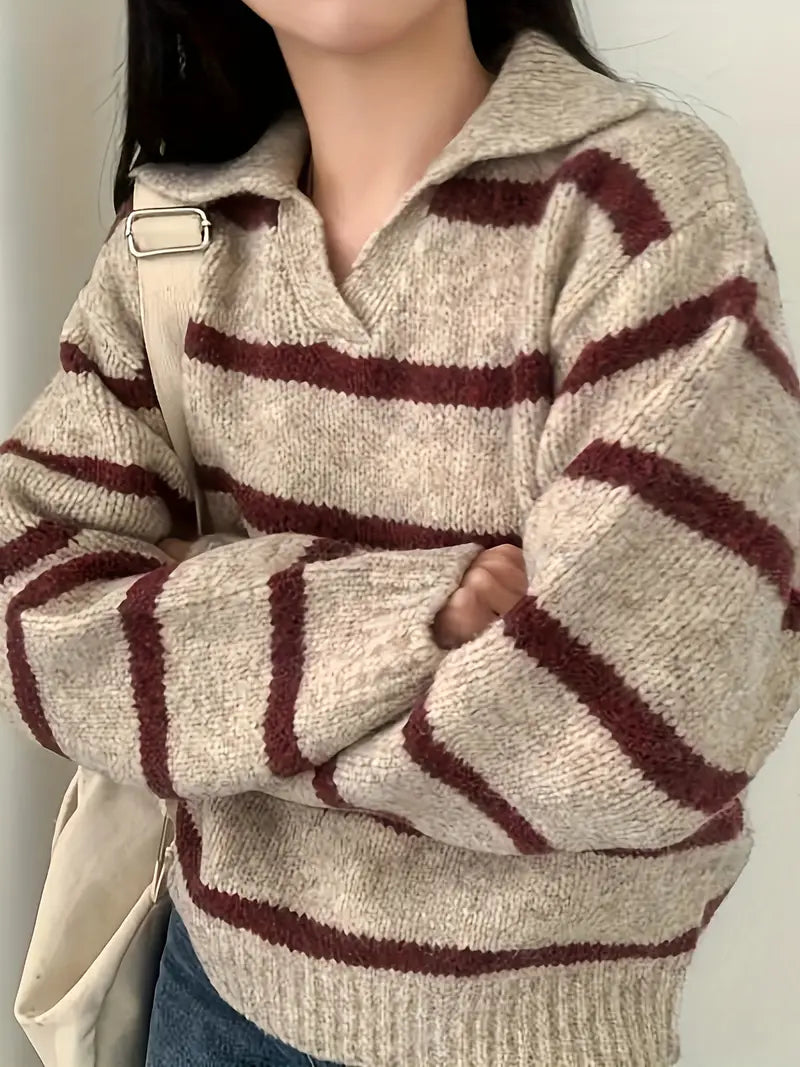 Jules - Mühelose Eleganz Gestreifter V-Ausschnitt Strickpullover