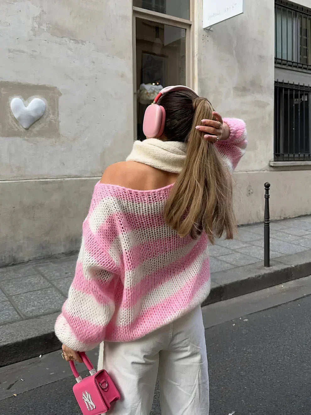 Lässiger gestreifter Strickpullover für Damen