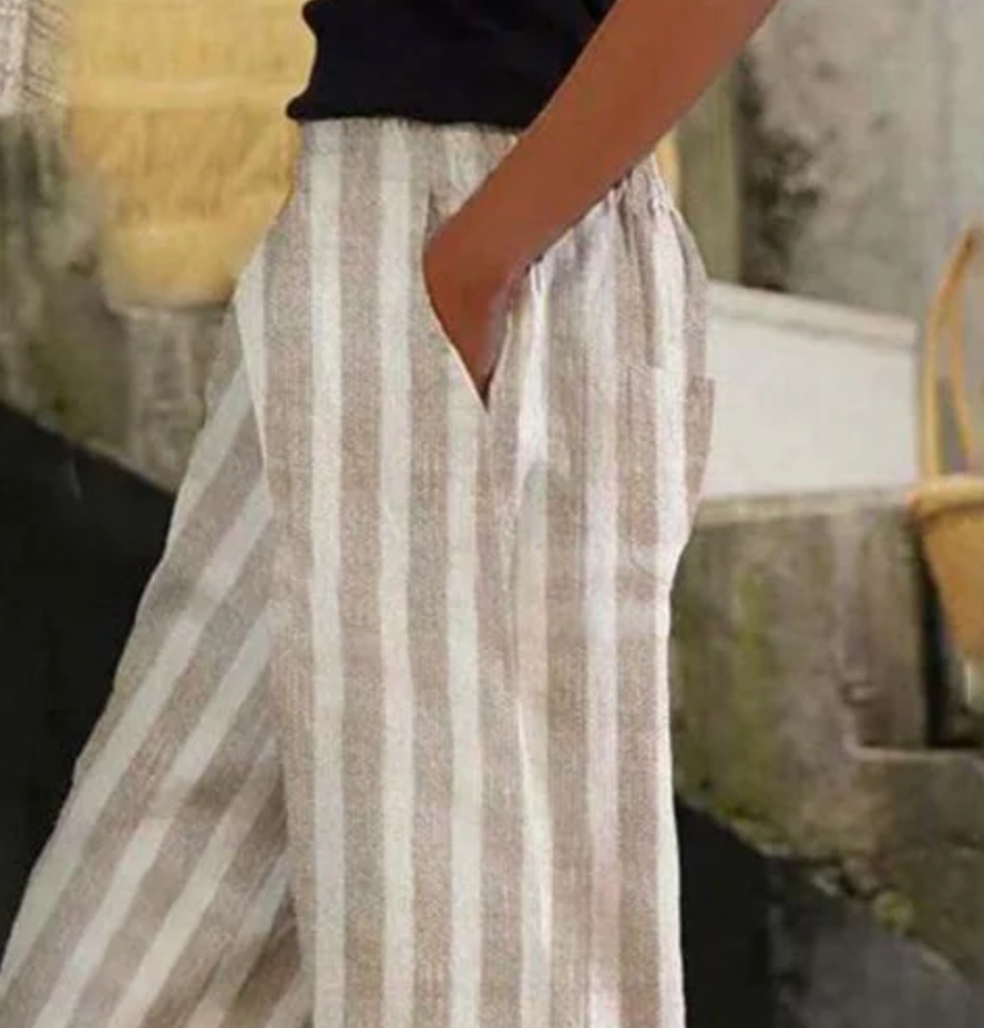 Lässige gestreifte Hose in Khaki