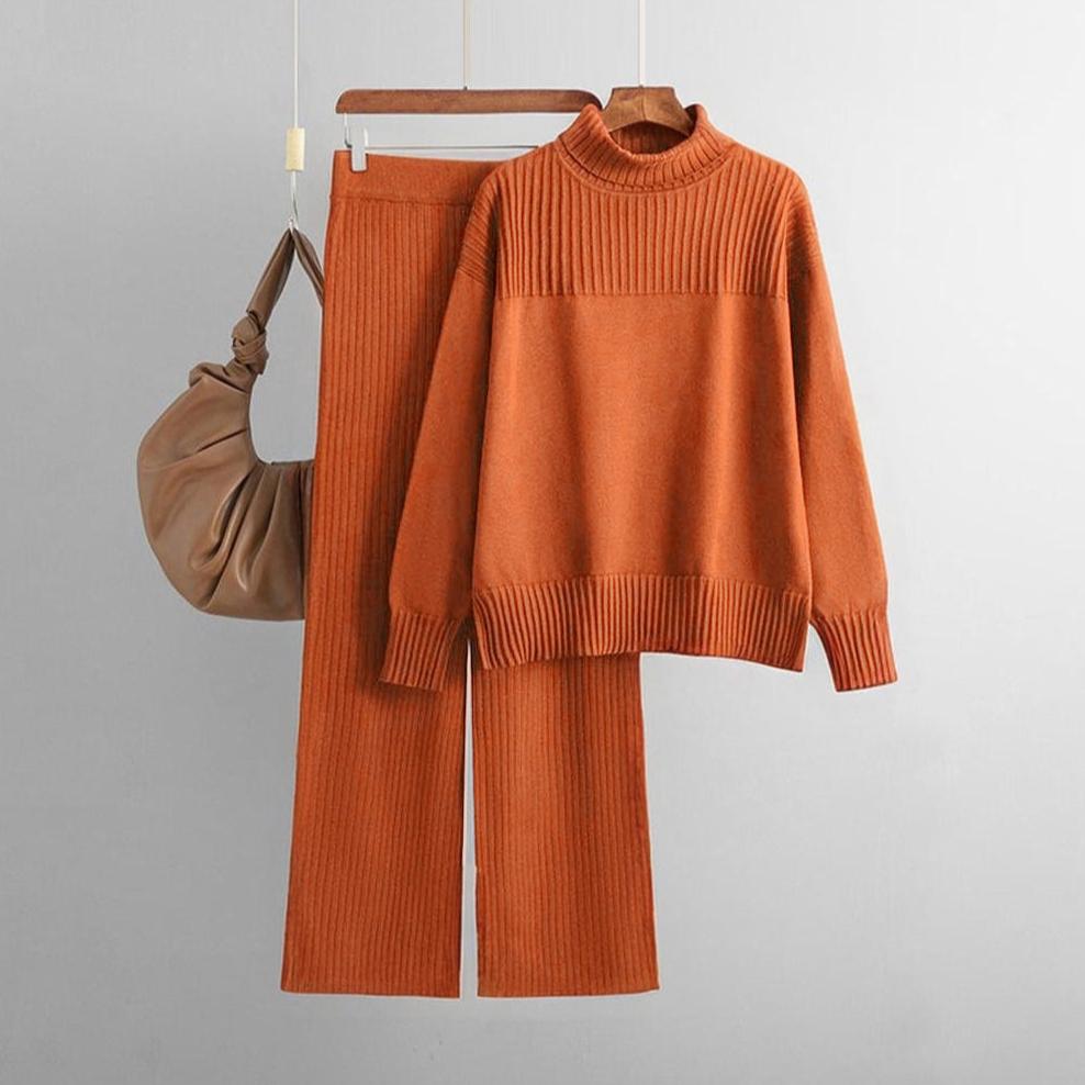 Zweiteiliges Set mit einfarbigem Rollkragen in Orange