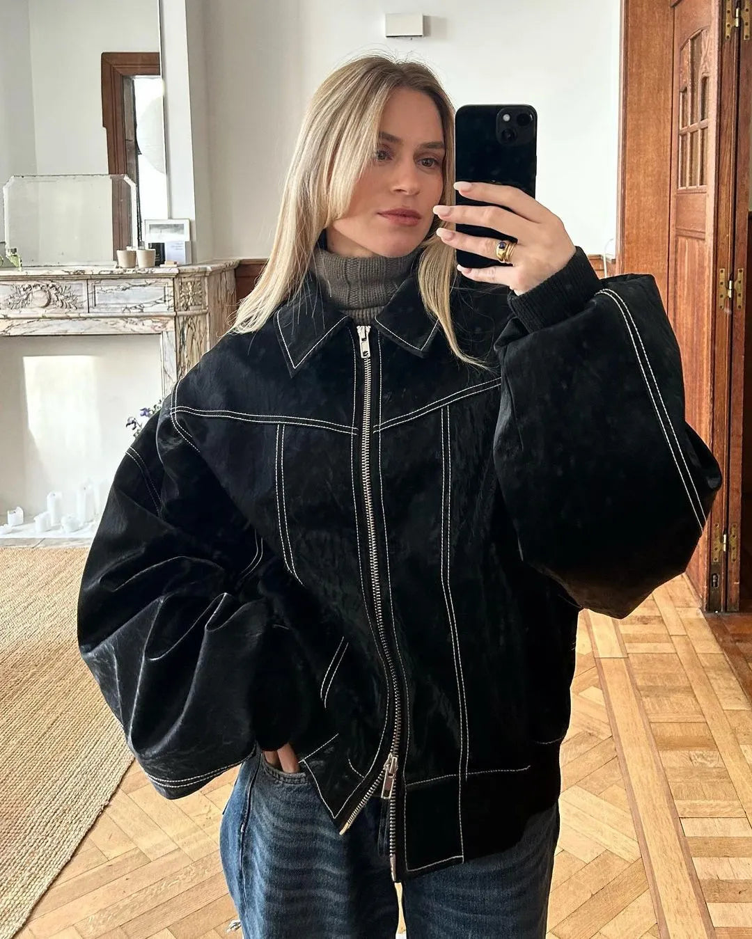 Claudia Vintage Wetterfeste Leder Bomberjacke für Damen