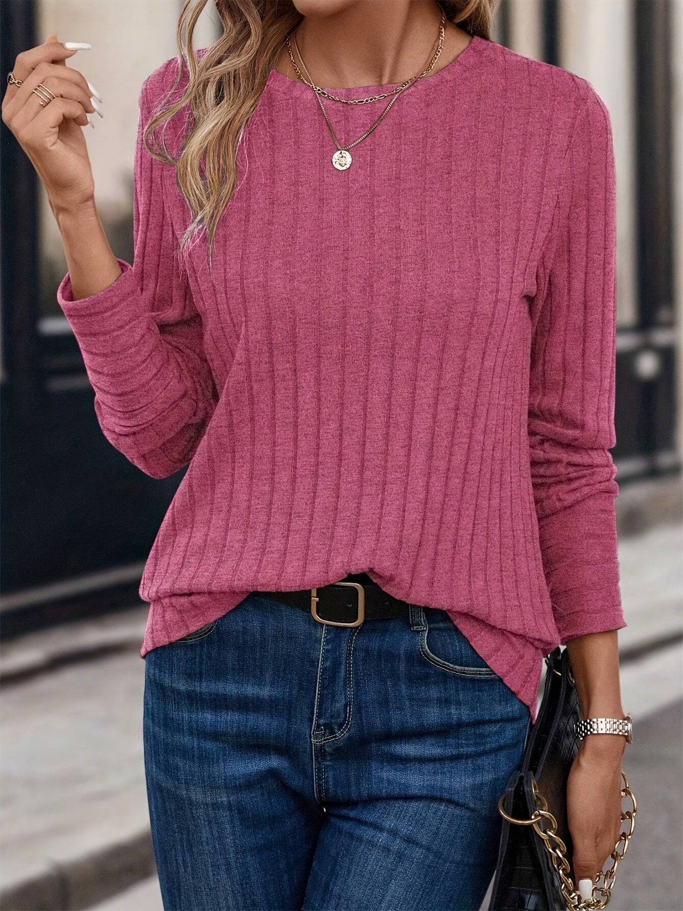Eloise - Lässiges Herbst-/Winter-Rippen-Langarmshirt für Damen