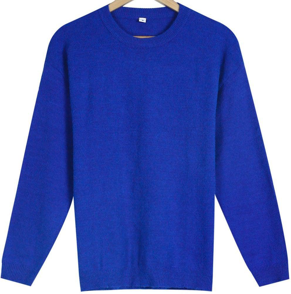 Lässig Blau Einfarbig Rundhalsausschnitt Langarmpullover