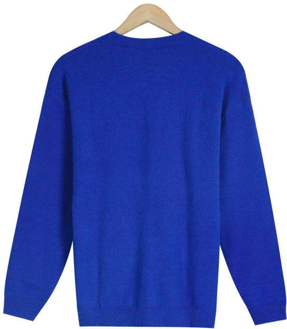Lässig Blau Einfarbig Rundhalsausschnitt Langarmpullover