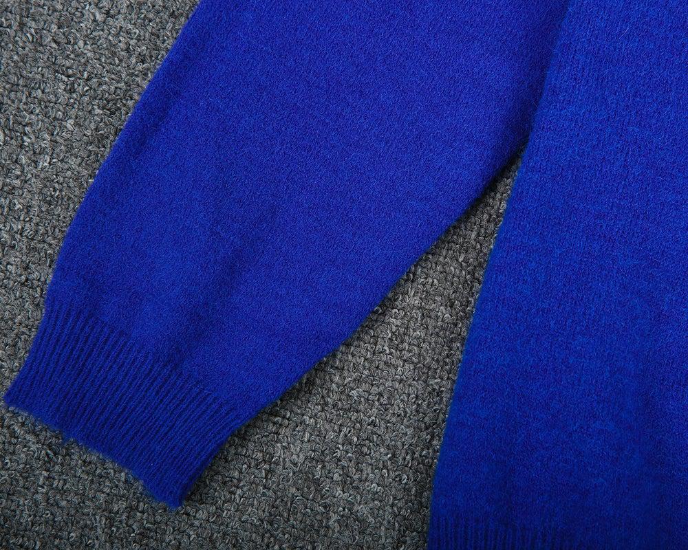 Lässig Blau Einfarbig Rundhalsausschnitt Langarmpullover