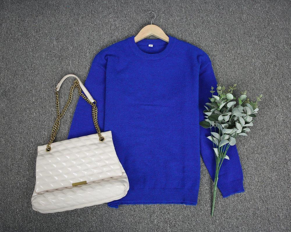 Lässig Blau Einfarbig Rundhalsausschnitt Langarmpullover