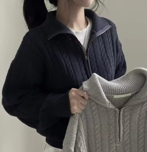 Carmen - Vintage Half Zipper Damen Pullover