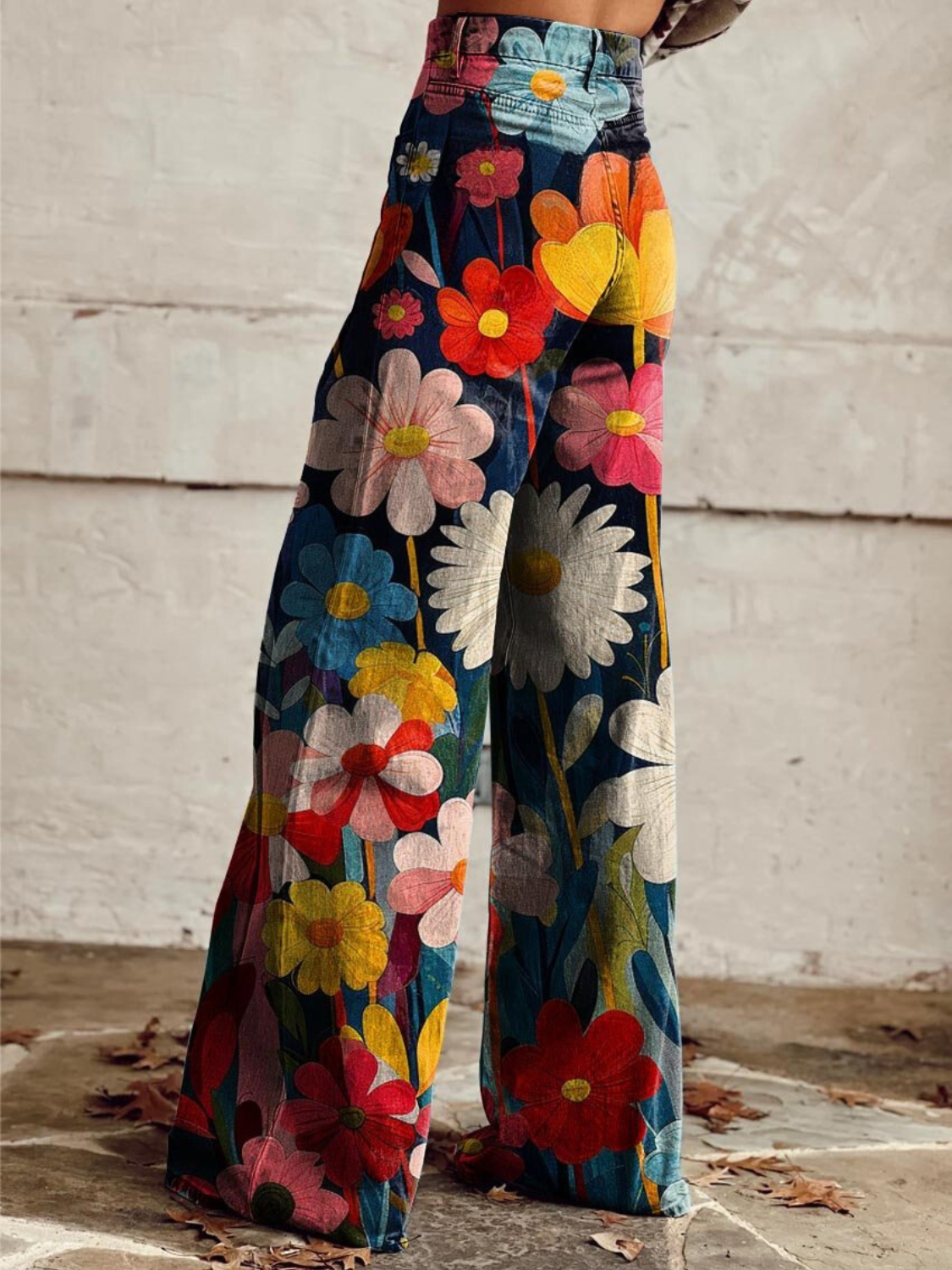 Weit geschnittene Jeans | Hohe Taille | Florales Retro-Design