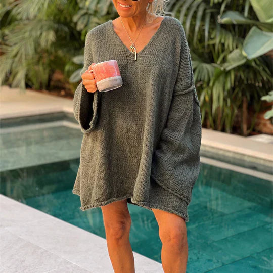 Niva - Frauen V-Ausschnitt Lose gestrickter Pullover