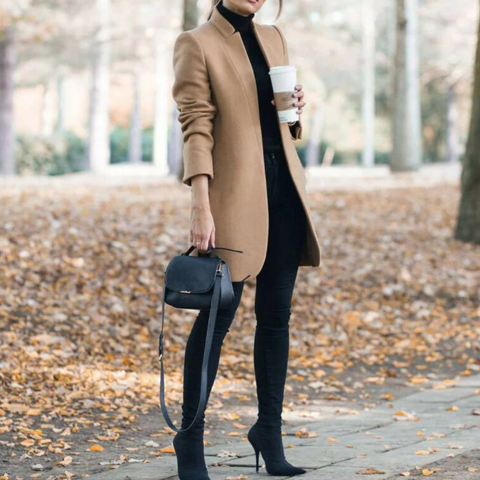 Sanie | Damen Eleganter Stehkragen Wintermantel | Lang