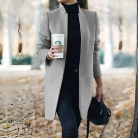 Regina | Damen Elegante Stehkragen Mantel | Lang