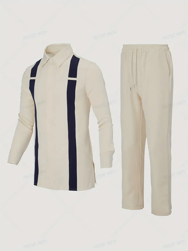 Langarm-Bademantel mit Rundhalsausschnitt und Kordelzug-Hose mit Streifenmuster