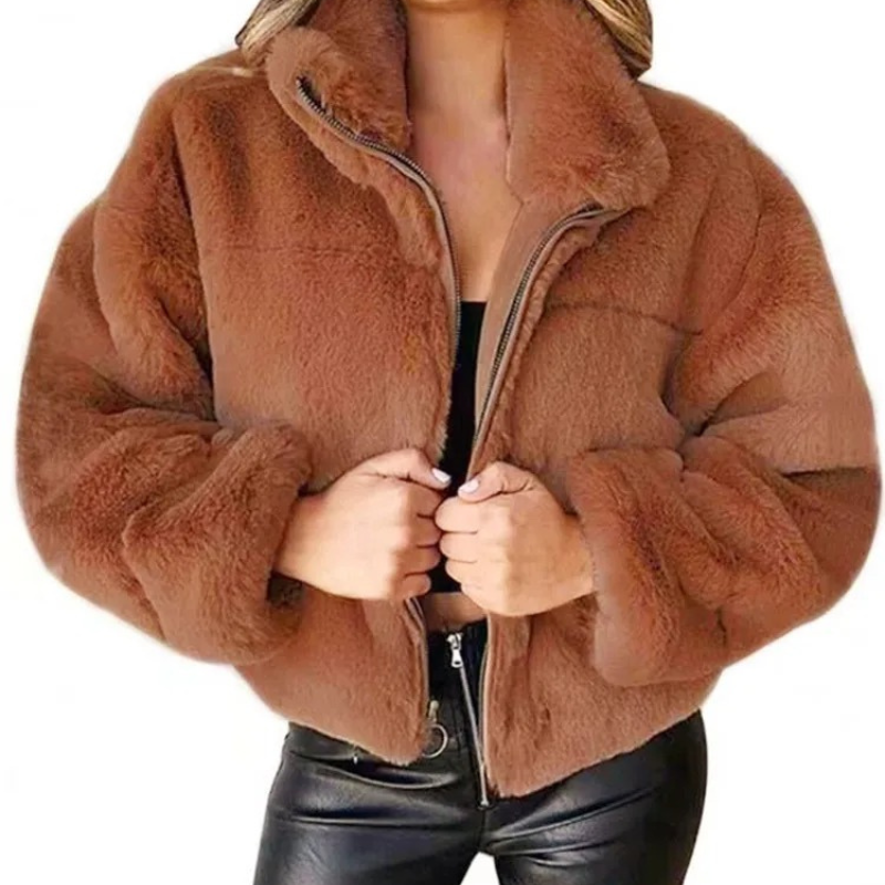 Carola | Stylische Teddy Fleece Jacke für Damen - Warme Kurzjacke mit hohem Kragen