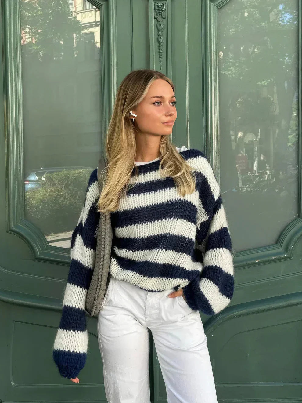 Lässiger gestreifter Strickpullover für Damen