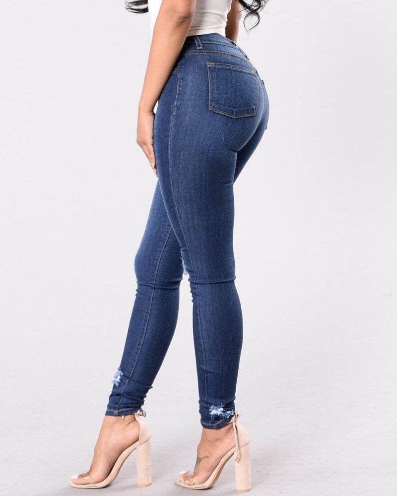 Zerrissene Skinny Slim Fit Jeans mit Ausgefransten Kanten und Stretchanteil