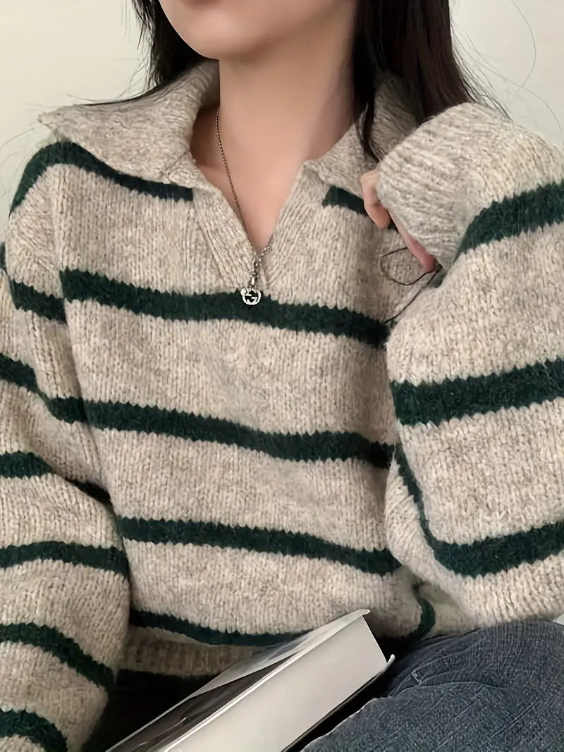 Jules - Mühelose Eleganz Gestreifter V-Ausschnitt Strickpullover