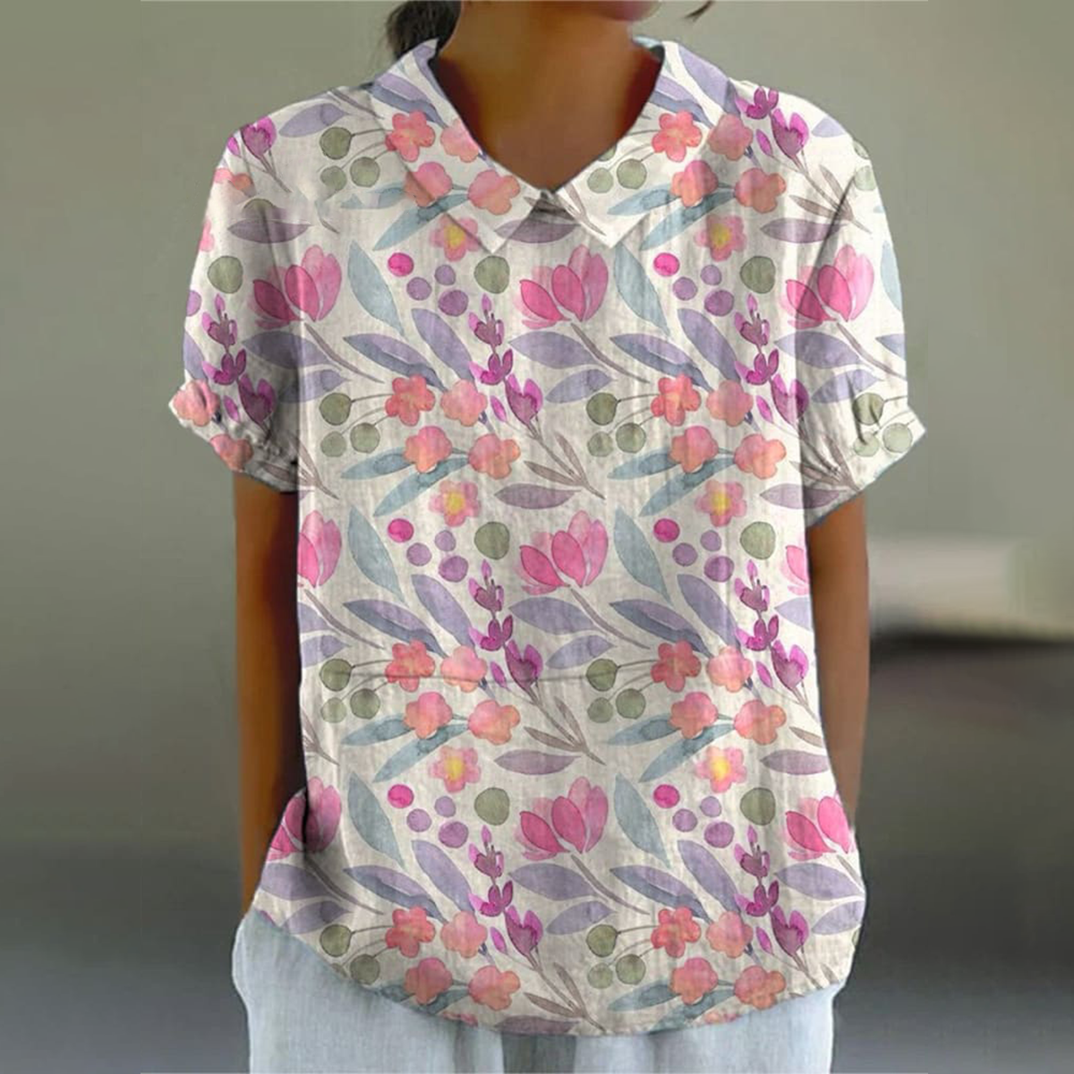 Kurzärmeliges Top mit Blumenmuster in Rosa