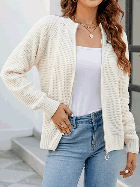 Nora | Klassische Langarm -Strickjacke für Frauen mit Reißverschluss