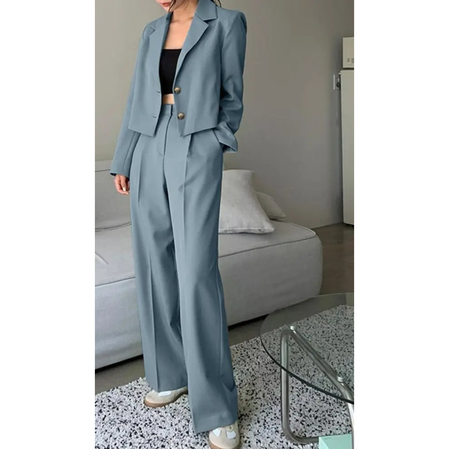 Chelz – Vintage-Langarm-Top mit Hosen-Blazer-Set