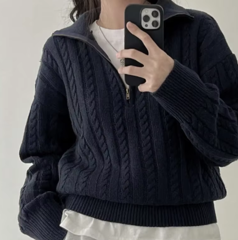 Carmen - Vintage Half Zipper Damen Pullover