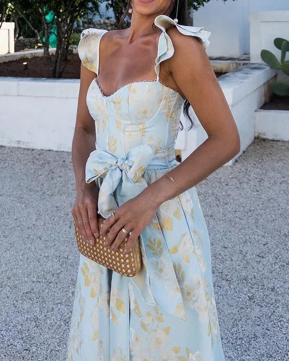 Aloyisa - Elegantes Maxikleid mit Schmetterlingsärmeln
