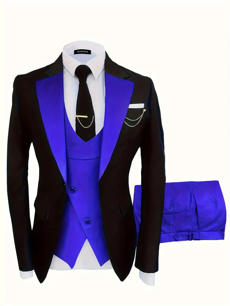 Formales 3-teiliges Anzug-Set Jacke, Weste mit schrägem Revers, Hose