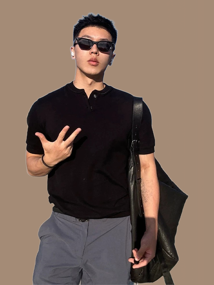 Herren Henley-Shirt Schwarz – Kurzarm, Slim Fit & Vielseitig für Freizeit & Casual-Looks