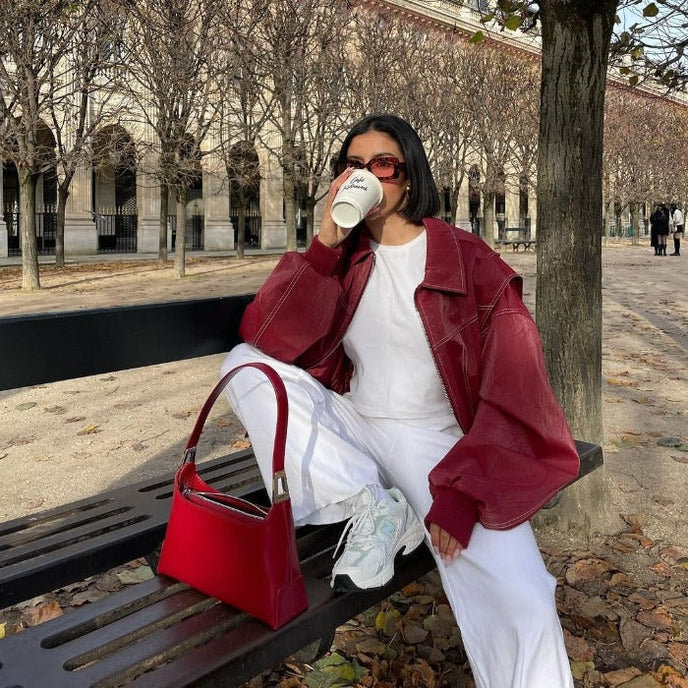 Carmen | Rote Oversized Lederjacke für Damen