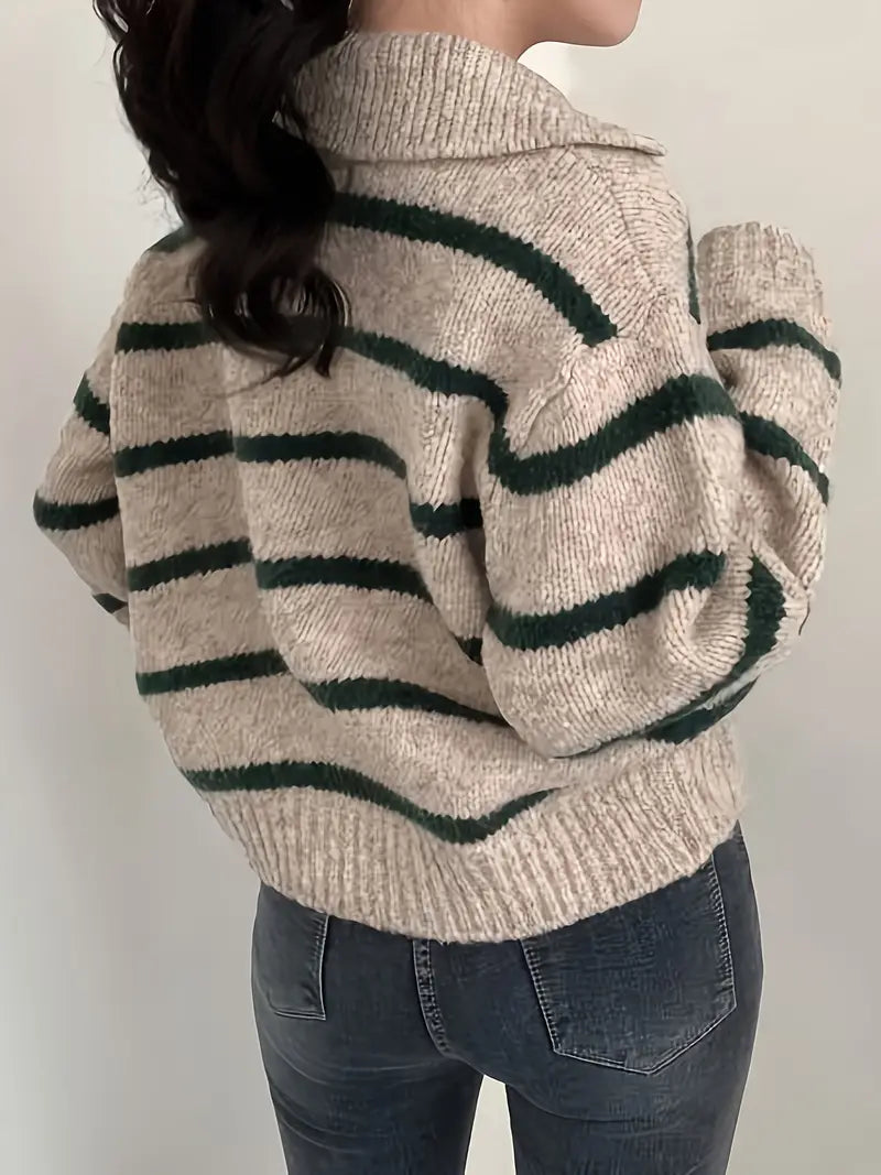 Jules - Mühelose Eleganz Gestreifter V-Ausschnitt Strickpullover