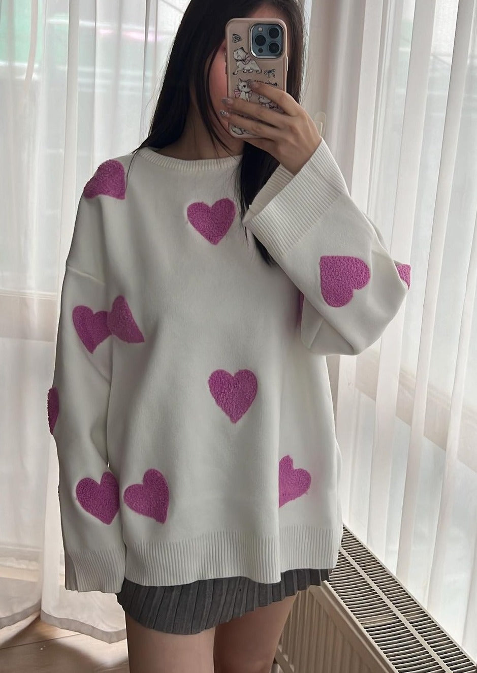 Bonafita Charlie-Purple | Oversized Pullover mit Herzdesign