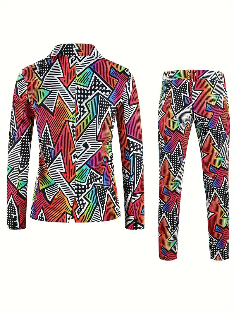 Bunter Anzug mit geometrischem Muster, 2-teilig