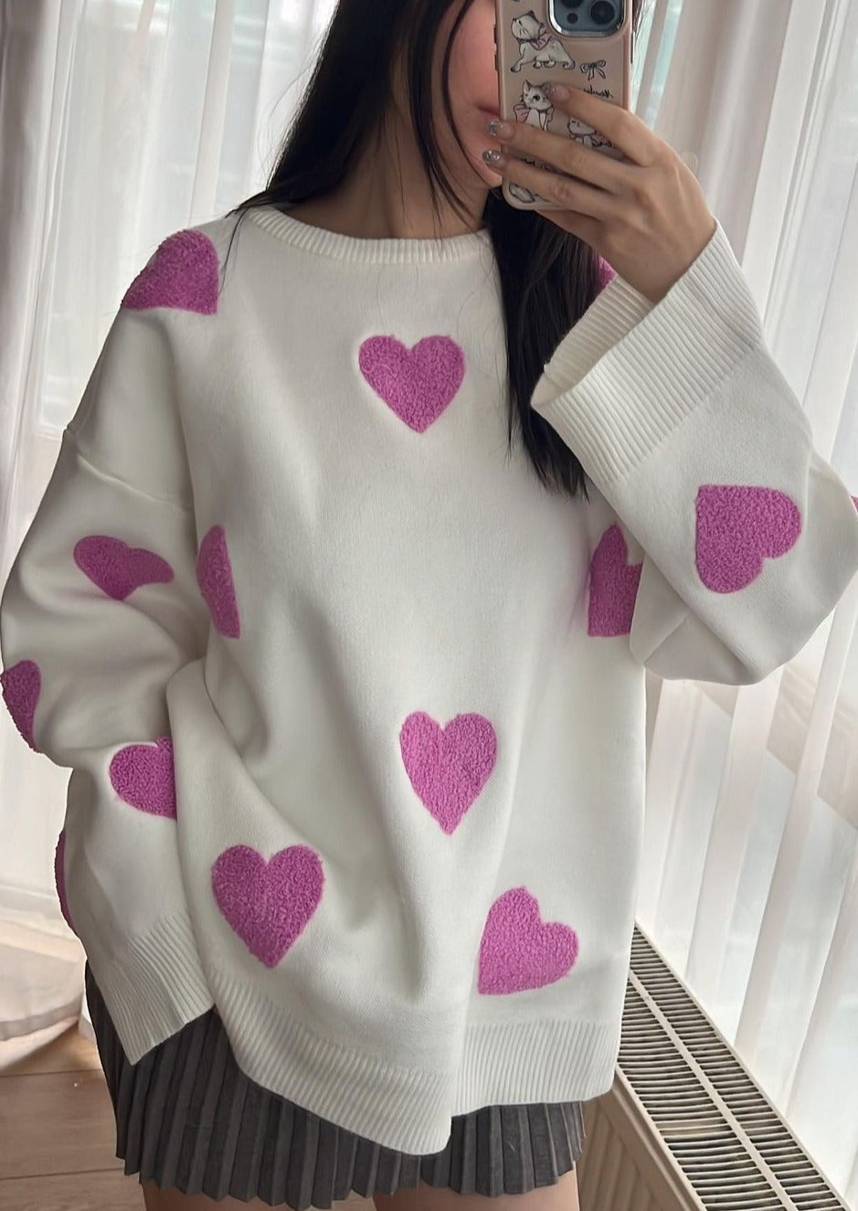Bonafita Charlie-Purple | Oversized Pullover mit Herzdesign