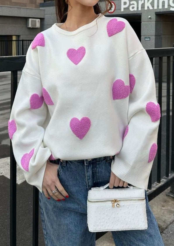 Bonafita Charlie-Purple | Oversized Pullover mit Herzdesign