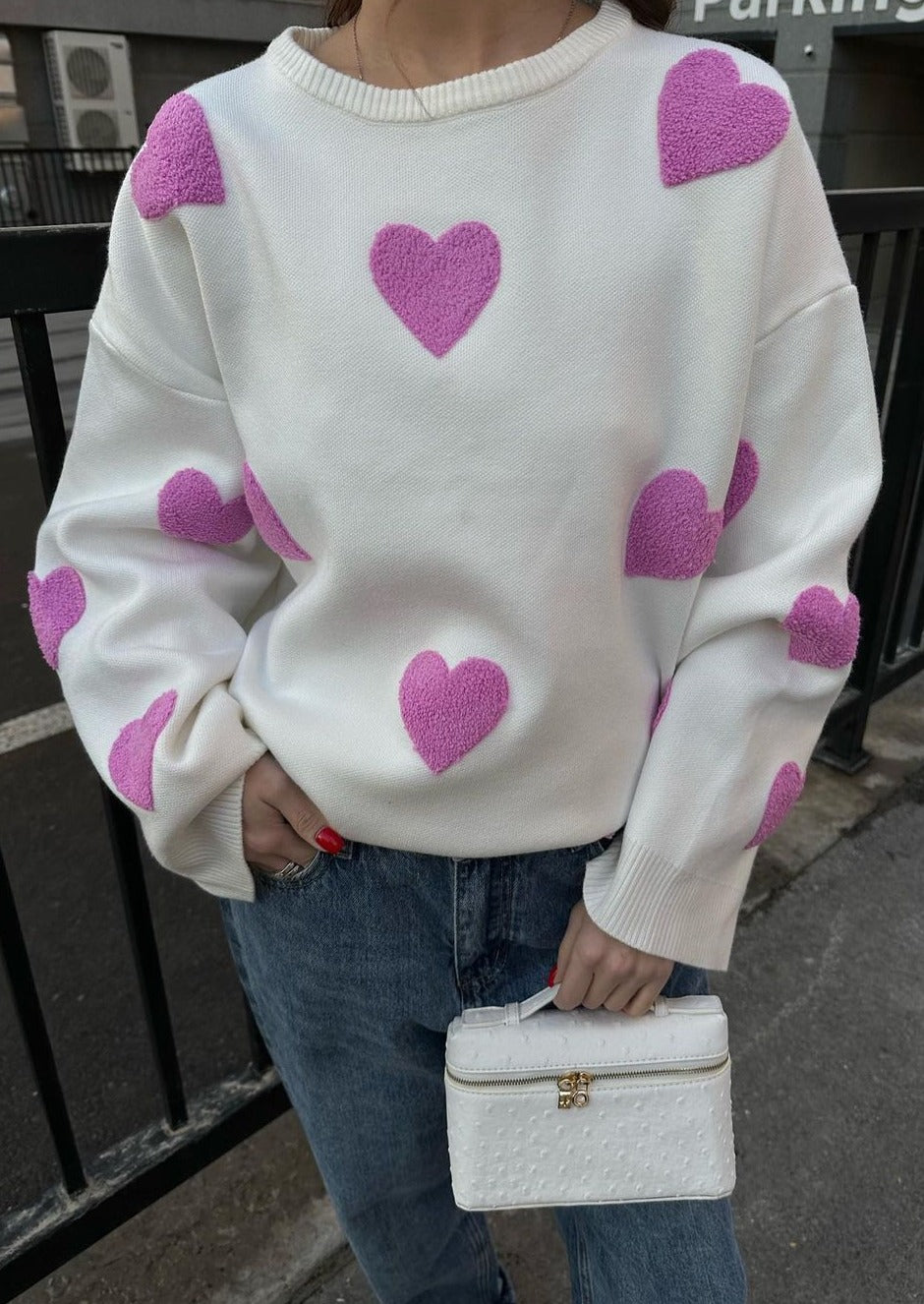 Bonafita Charlie-Purple | Oversized Pullover mit Herzdesign