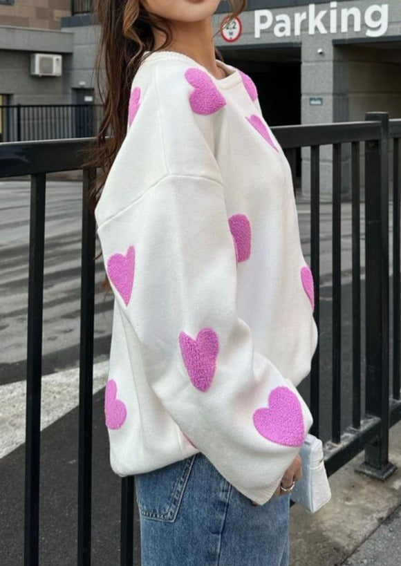 Bonafita Charlie-Purple | Oversized Pullover mit Herzdesign